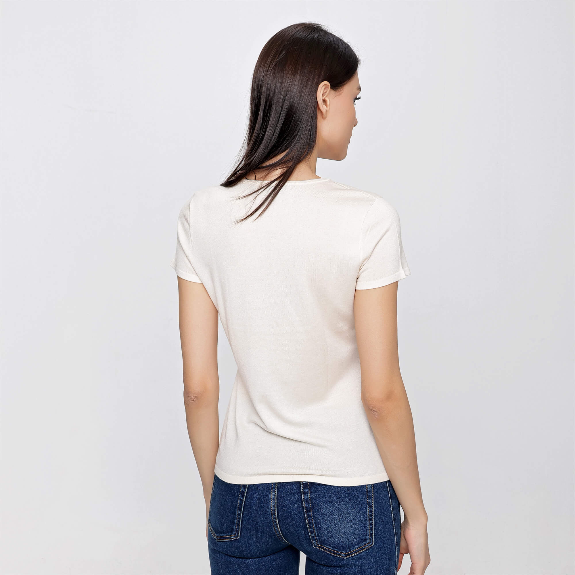 Ralph Lauren - Cream Cashmere and Silk Blend Short Sleeve Sweater